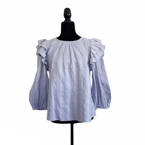 SOLD Universal Thread NWT Blue Ruffle Puff Sleeves Cotton Blouse Top S - Picture 3 of 11